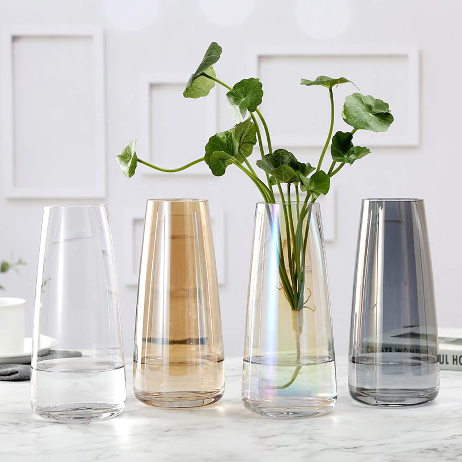 Vaso in vetro fatto a mano, con cristalli traslucidi, grigio, 22 cm, alto, linea oro, bocca, decorazione per la casa, ufficio, regalo per matrimonio, Natale, inaugurazione della casa (verde