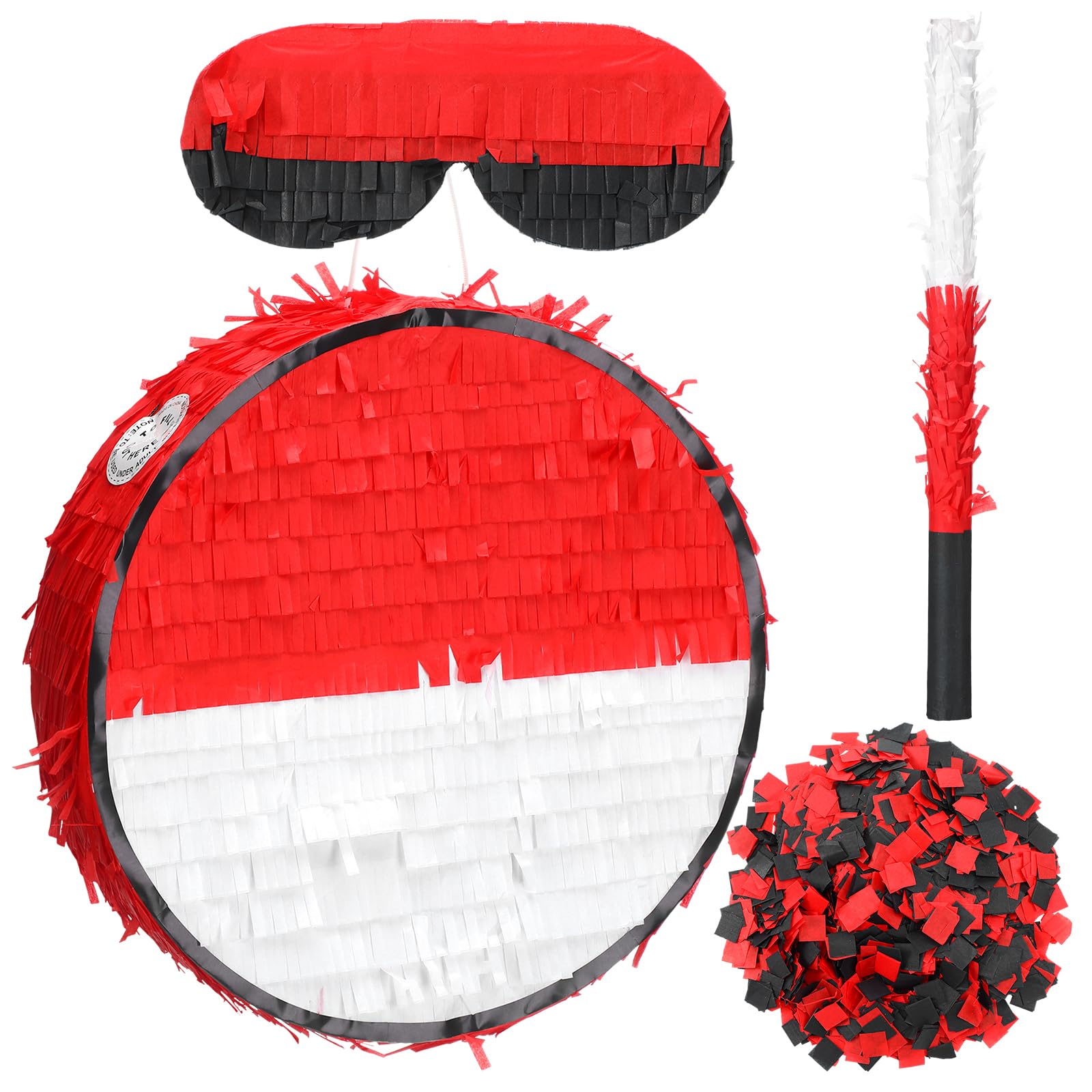 Lunmon Cartoon Animation Piñata Red and White Ball Cartoon Birthday Party Favors Anime Themed Fiesta Decorations Piñata with Batting Stick Eye Mask and Confetti for Video Nights Sports Team