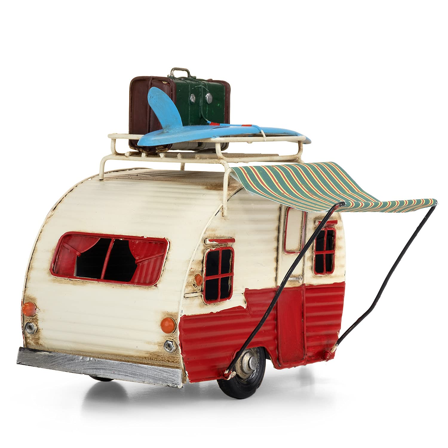 Moritz Blechdeko Wohnwagen rot Weiss Gepäck Retro Camper Auto Oldtimer Nostalgie Sammlerstück