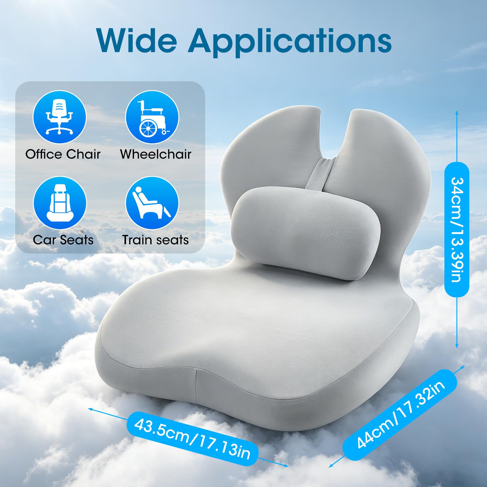 Coussin d'assise orthopédique 2 en 1 avec dossier, coussin d'assise ergonomique, chaise de bureau et voiture, pour soulager la pression en cas de douleurs au coccyx, support lombaire en