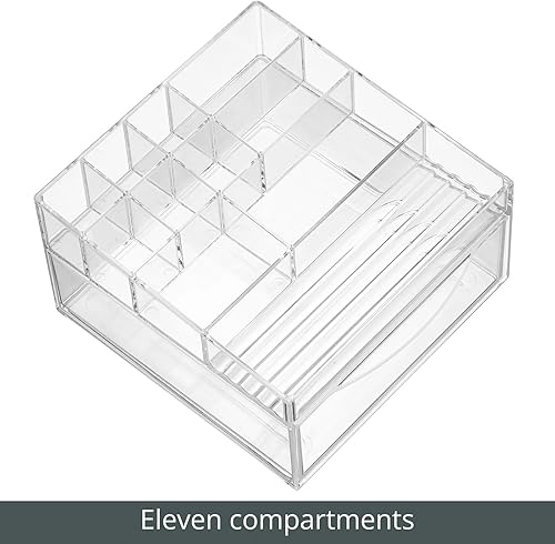 Miniatura 4 de mDesign Organizador de maquillaje dividido de plástico con cajón frontal para tocador de baño, almacenamiento de encimera, organización de