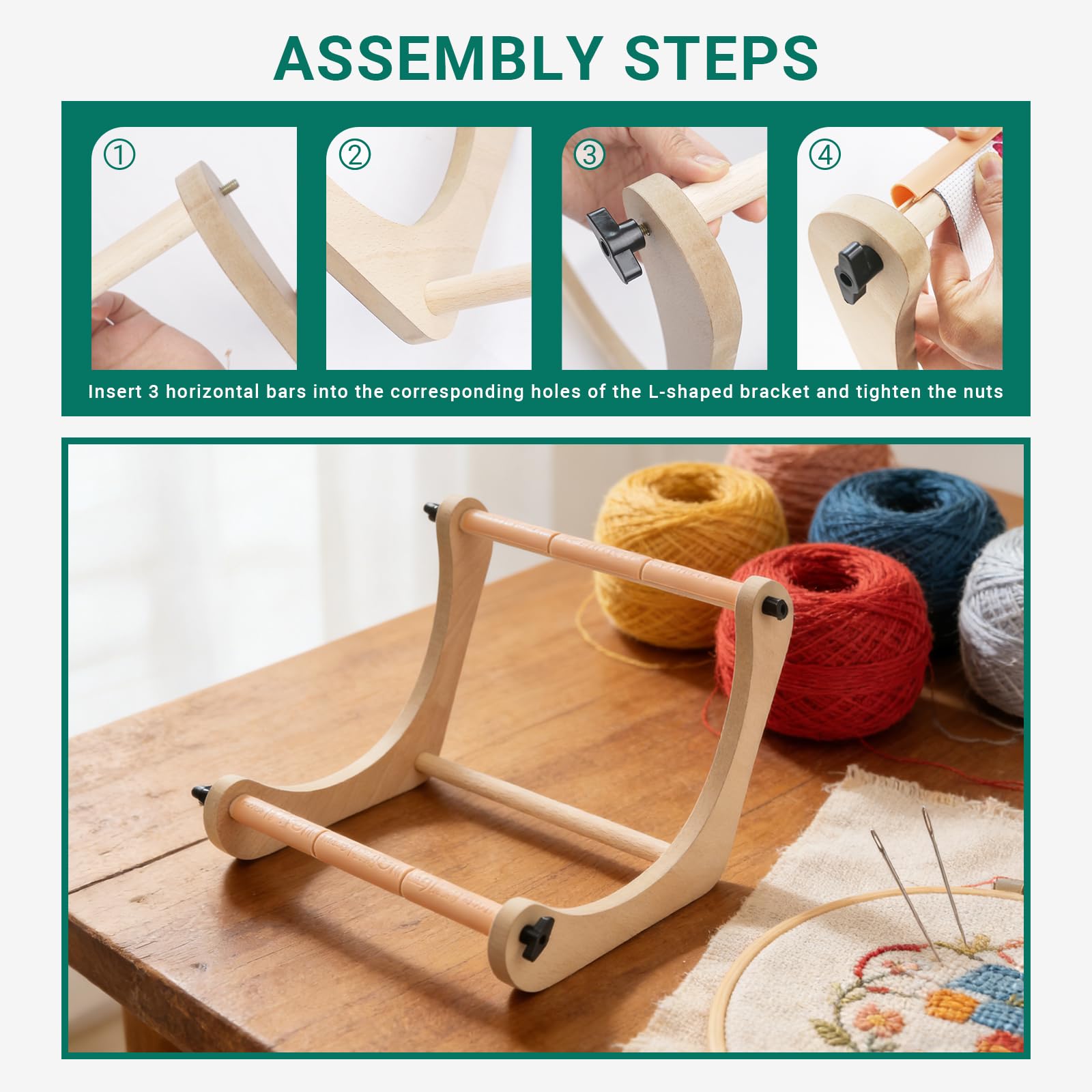 Airo Soporte de mesa de bordado ajustable, con varillas de 2 tamaños (11.8 y 15.3 pulgadas), soporte de punto de cruz para trabajo a mano y costura de regazo con ambas manos libres