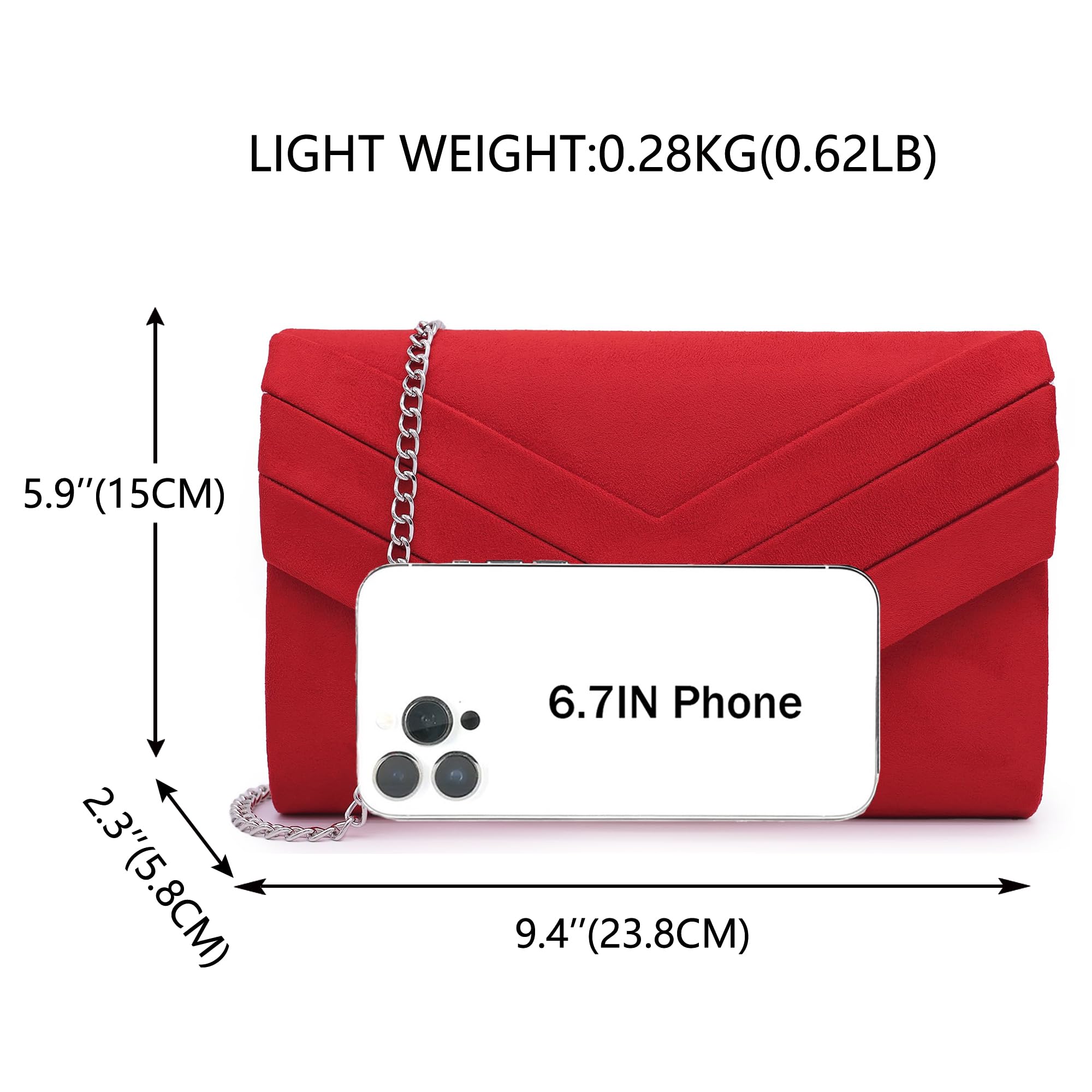 Milisente Evening Bag for Women, Suede Envelope Evening Purses Crossbody Shoulder Clutch Bag