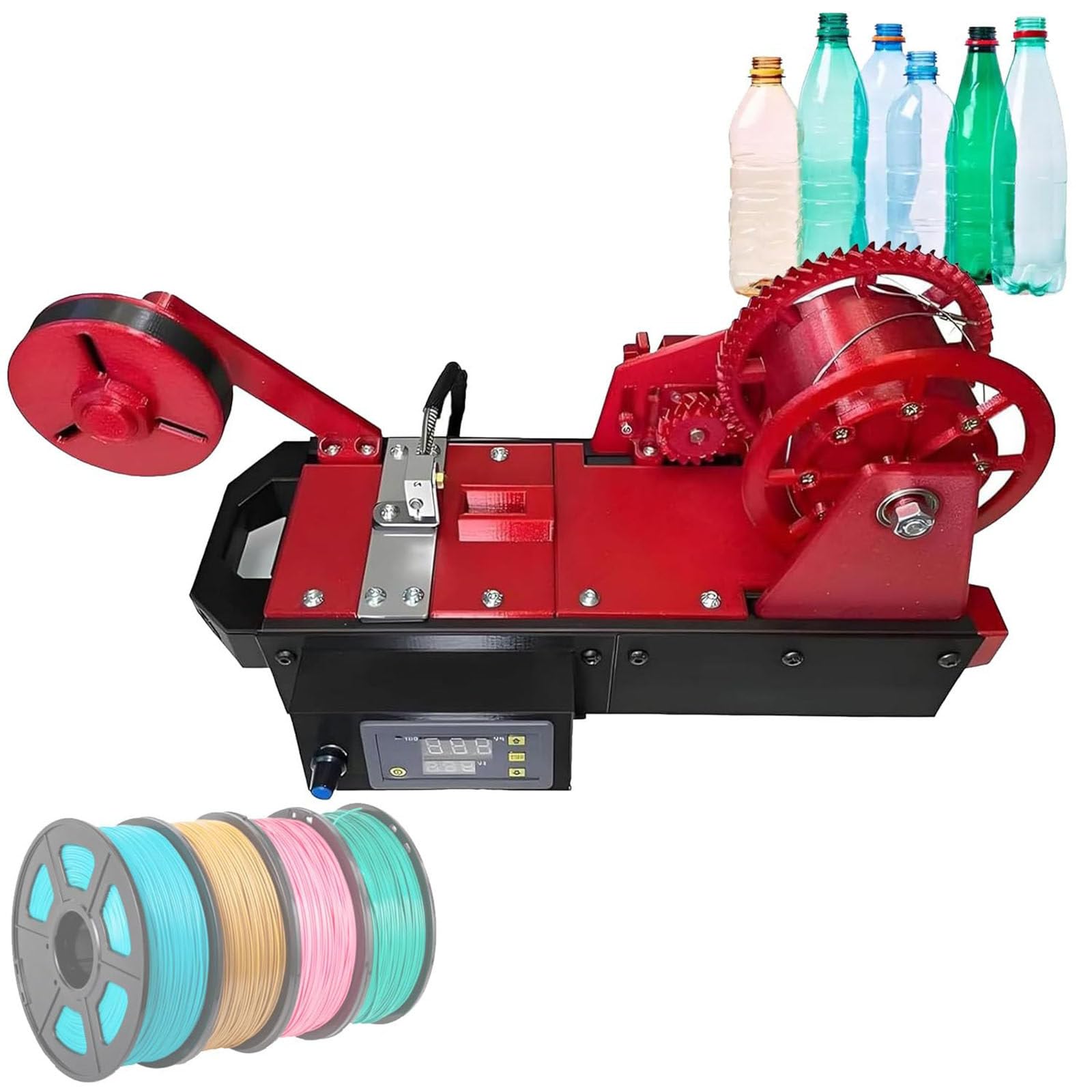 JozyJul 3D Recycled PET Filament Maker, Desktop Filament Maker Machine, Pastic Bottles Fiament Pultruded, Recycled PET Bottle Recycler for Families, DIY Makers Red