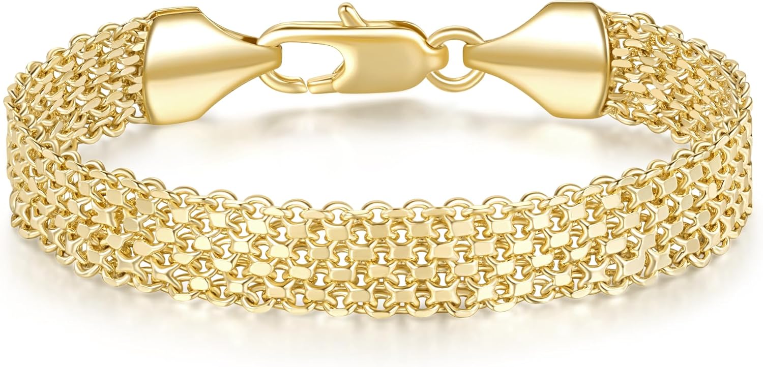 14K Gold Bracelets for Women 14K Gold Bracelet for Women Mesh Bracelet for Womens Bracelets Mesh Weaving Design Women's Link Chain 6.5/7/7.5/8 inches