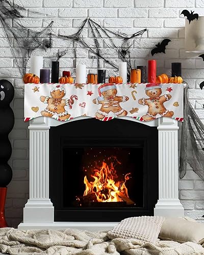 Miniatura 3 de Prime Leader Bufanda de mantel de 60 x 17 pulgadas, diseño navideño de hombre de jengibre, caramelo, Navidad, chimenea, cubierta de bufanda, estante