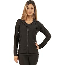 Ladybird Line 122 Black Shadow Hooded Active Wear Jacket - Hair and Bleach Resistant, Lightweight Nylon and Spandex, Ideal for Pet Groomers and Hair Stylists, and Everyday Wear L