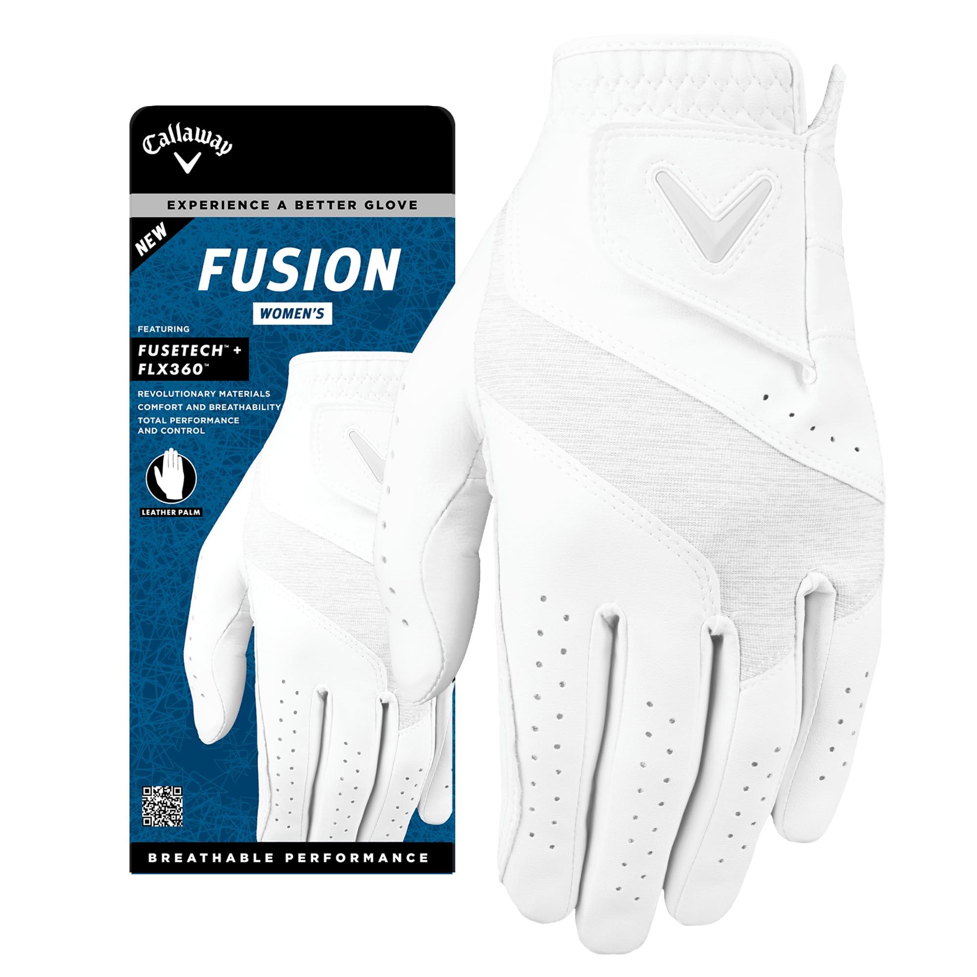 Callaway Golf Fusion Glove (Ladies, Medium, White/Silver, Worn on Left Hand)