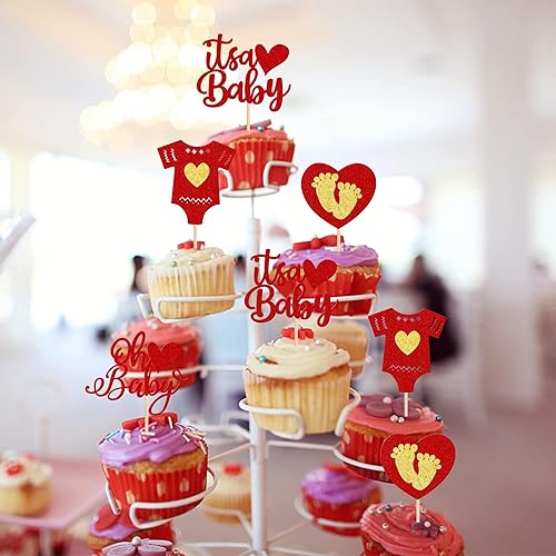 Miniatura 7 de 24 piezas para el día de San Valentín Oh Baby Cupcake Toppers Glitter Baby Feet Mameluco Sweet Love Heart Its a Baby Valentines Day Cupcake Pick