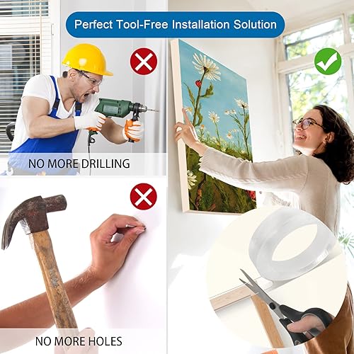 Miniatura 4 de Cinta de montaje de doble cara resistente, 1 x 198 pulgadas, nano cinta extraíble y sin rastros para exteriores e interiores, cinta adhesiva fuerte