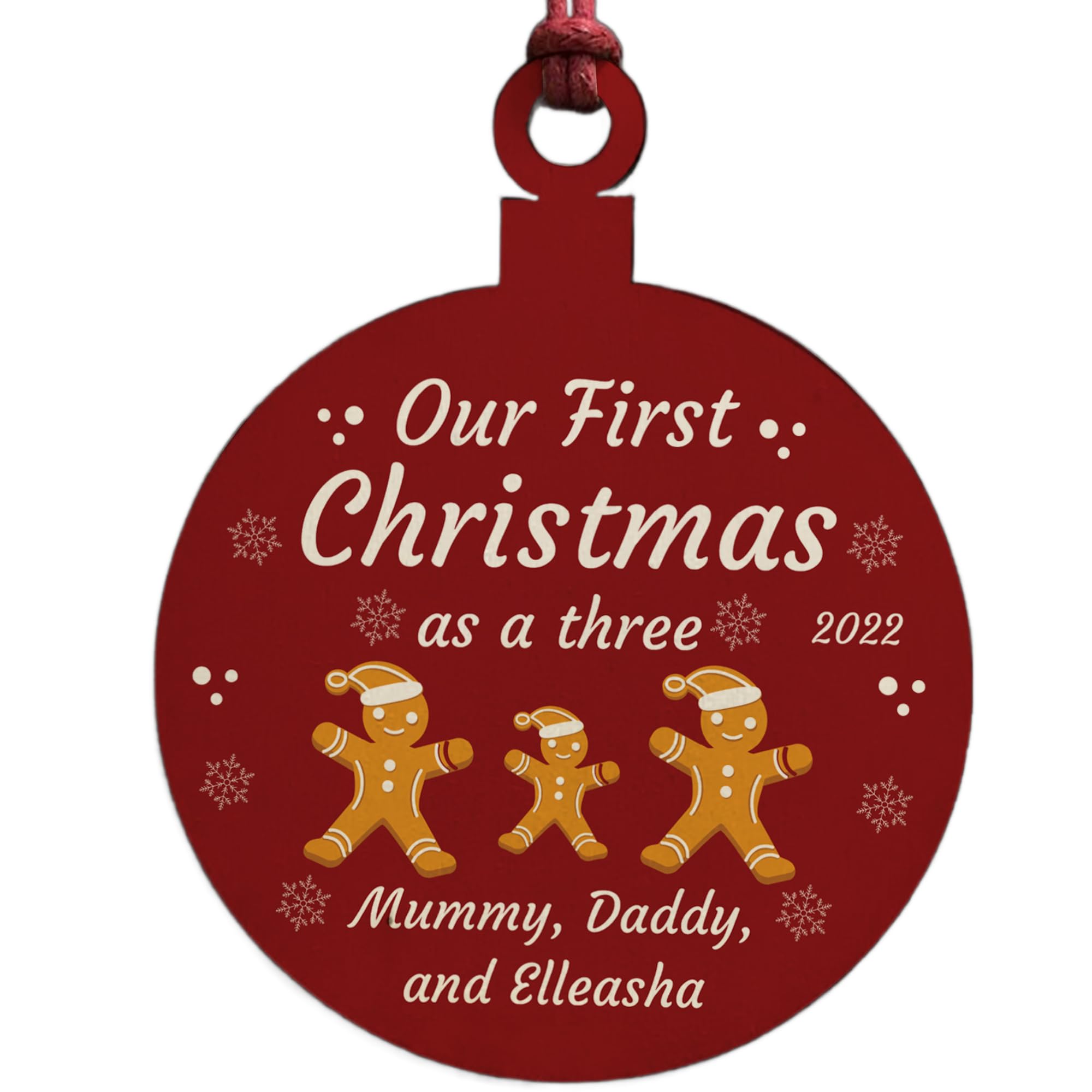 Red Ocean Christmas Bauble Personalised 1st Christmas As A Three Family Tree Decoration Wood Bauble