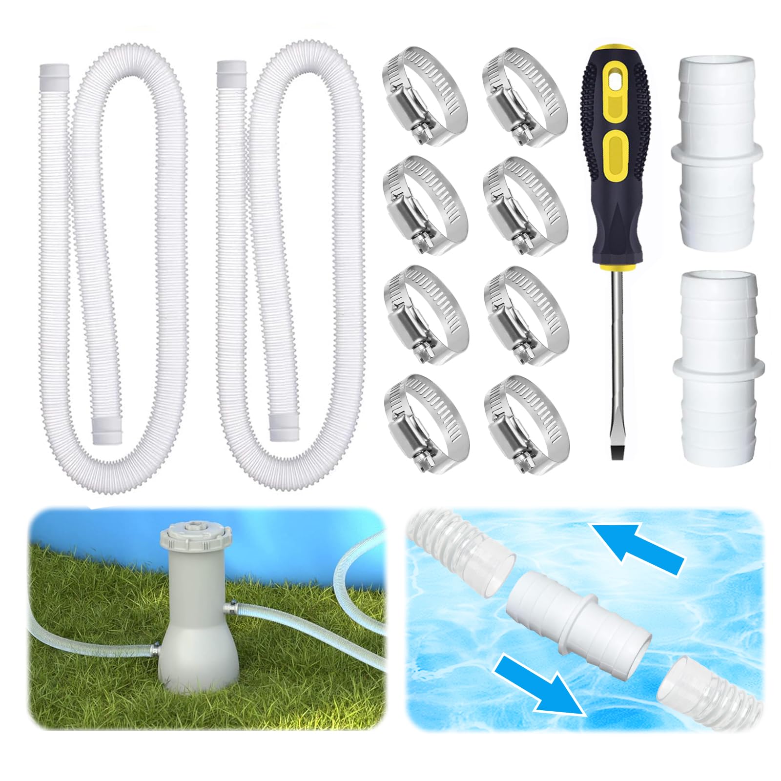 Manguera Piscina 32mm, Tubo Piscina 32mm, 2 PCS Manguera Limpiafondos Piscinas 150 CM, Tubos Depuradora Piscinaes, Espesamiento A Prueba de Fugas, para Bomba de Filtro y Piscinas