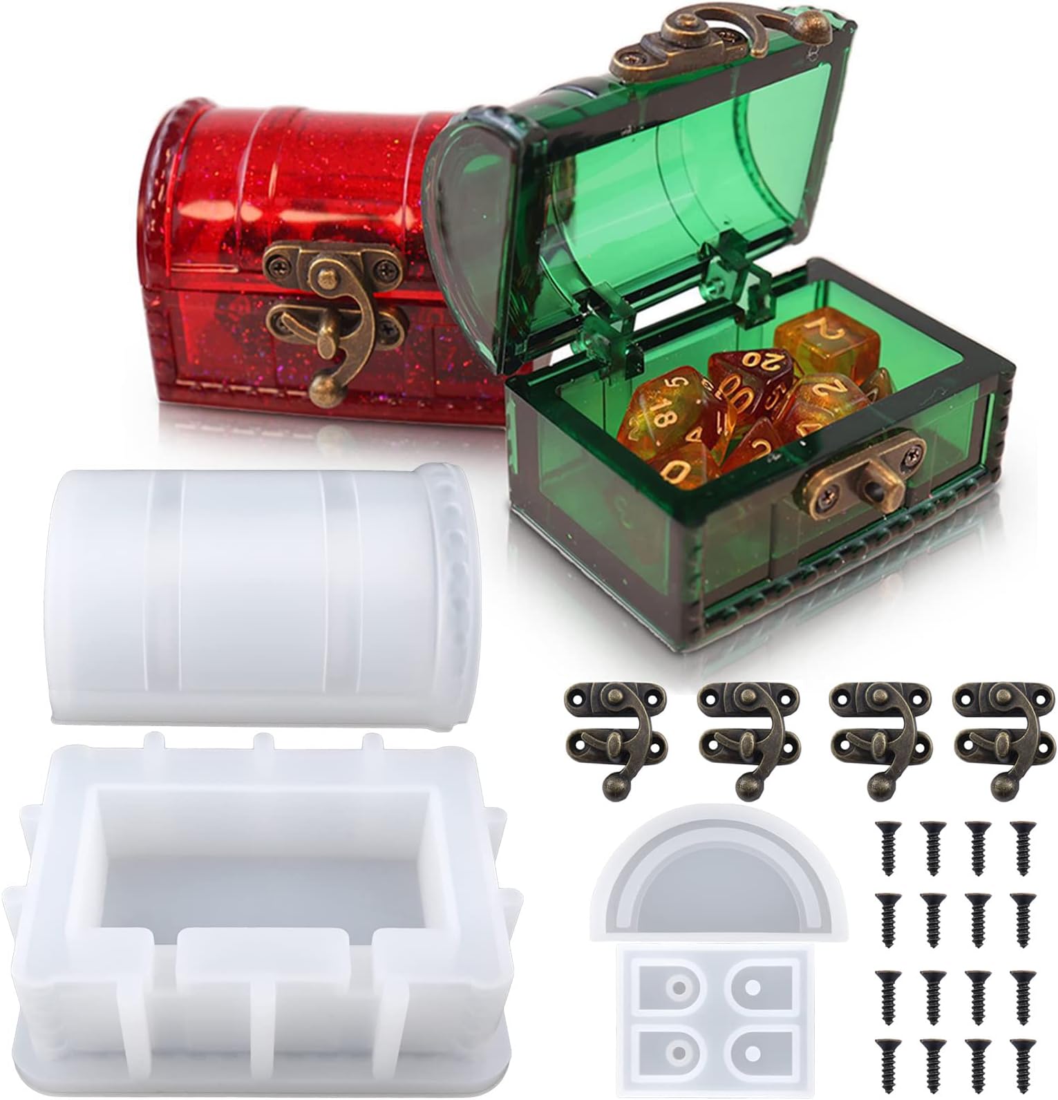 Actvty Silicone Box Mold for Resin Casting, Treasure Chest Silicone Mold with Hasp Lock, Dice Storage Container for DIY Jewelry Dice Box Home Decor Resin Art Gifts