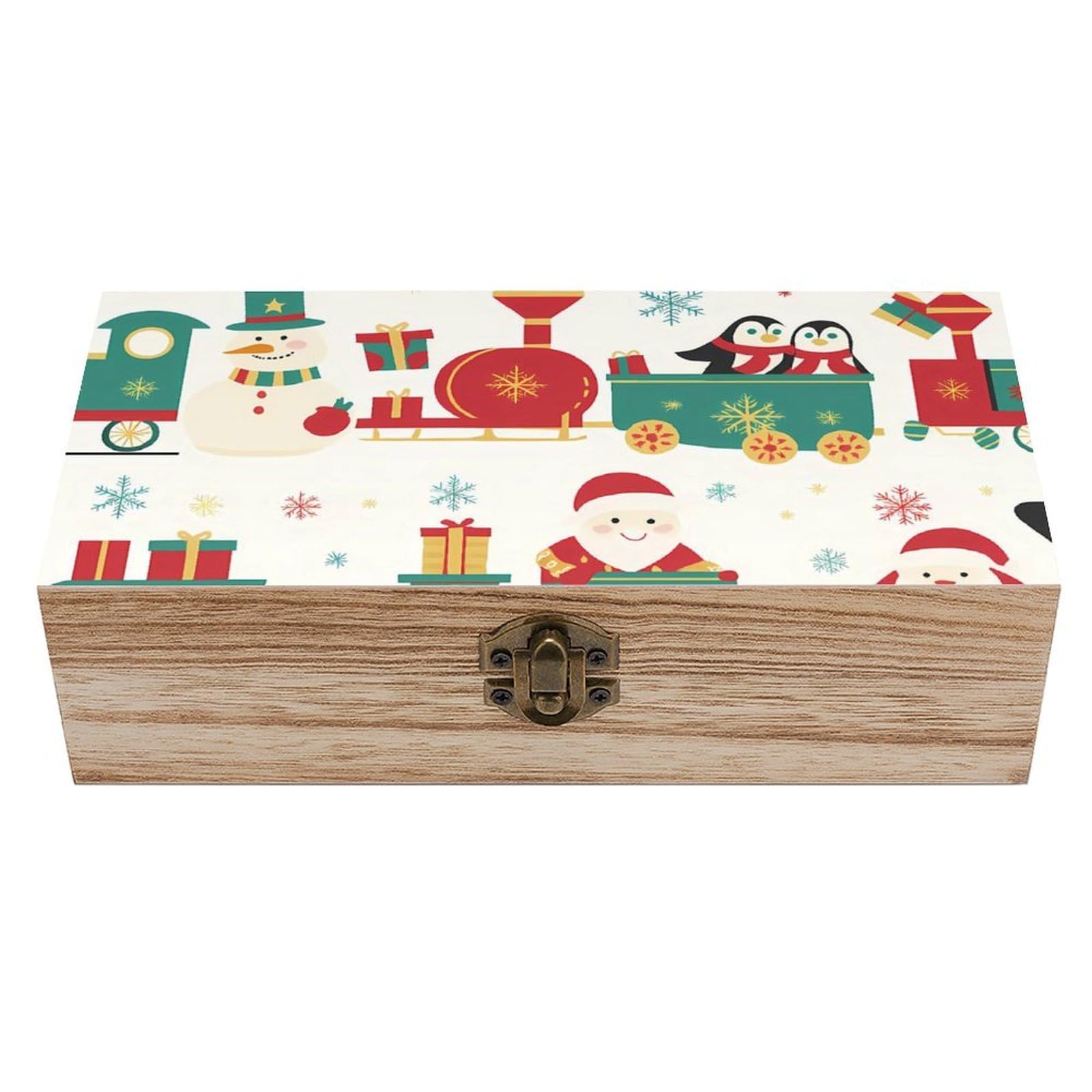 Oudrspo Christmas Snowman Penguin Train Retro Wooden Storage Box Keepsake Jewelry Decorative Art Storages Box Gift Boxs