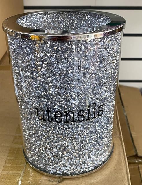 Deenz Crushed Diamond Silver Utensil Holder Crystal Utensils Pot Jar Kitchen Storage