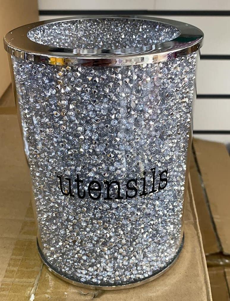 Deenz Silver Crushed Diamond Utensil Holder Crystal Utensils Pot Jar Kitchen Storage
