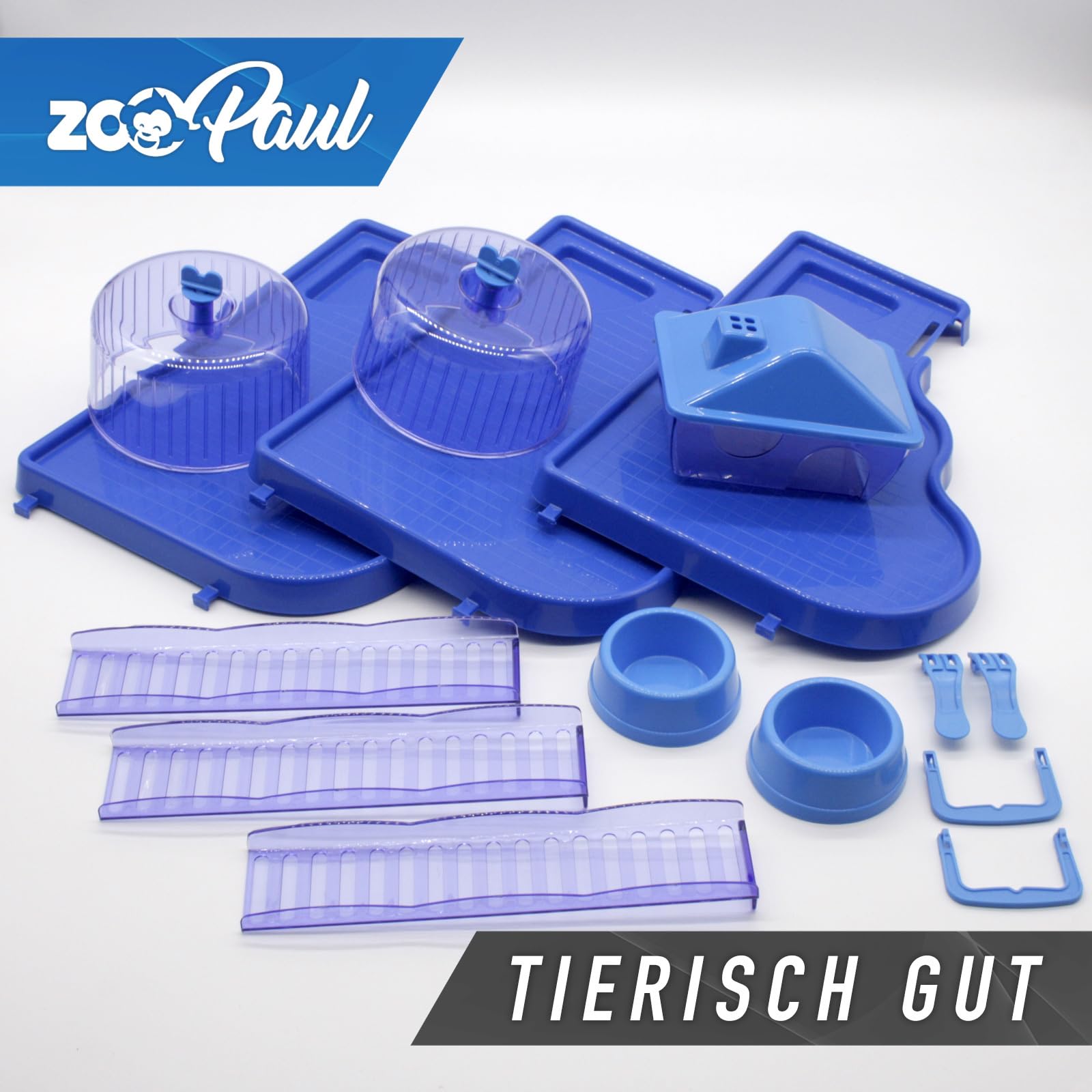 ZooPaul Premium Nagerkäfig XXL für Kleintiere Blau inkl. Zubehör 60x36x54 cm Maus Hamsterkäfig mit Häuschen, Laufrädern, Futternäpfen, Böden und Leitern