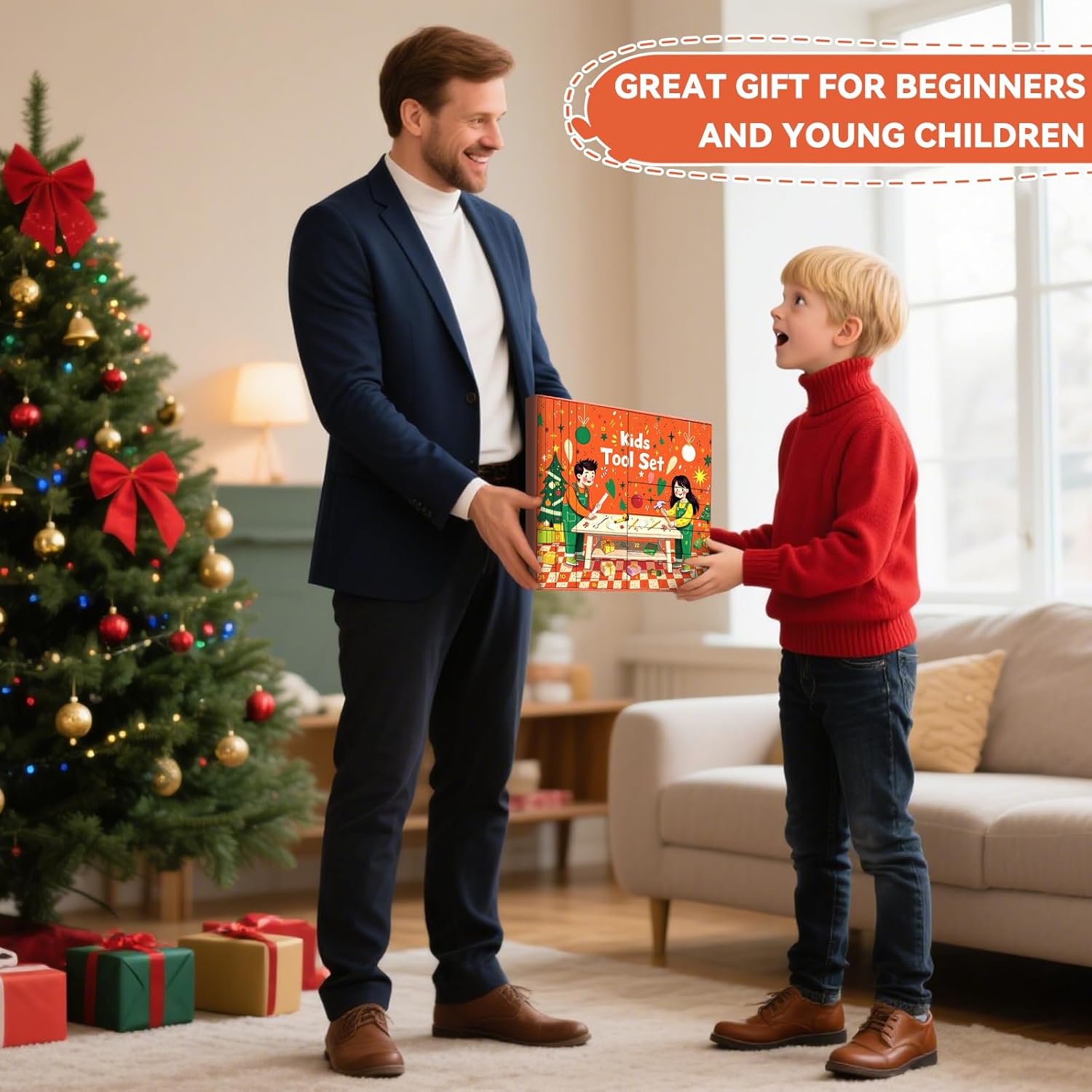 24-Day Christmas Countdown Calendar - Kids Tool Kit with Real Working Tools, 24 Mini Construction Toys for Boys & Girls Ages 8+, Holiday Learning Advent Calendar