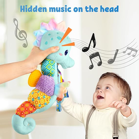 LIGHTDESIRE Baby Toys Sensory Musical Seahorse Soft Plush Stuffed Animals | Infant Toys with Teething Crinkle & Rattles for Newborn 0-3-6-12 Months Tummy Time Toys for Boys Girls Birthday Shower Gifts