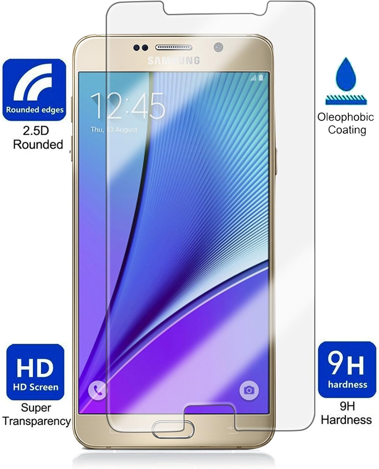 Note 5 Screen Protector Glass, Style4U Galaxy Note 5 Tempered Glass Screen Protector Film for Samsung Galaxy Note 5