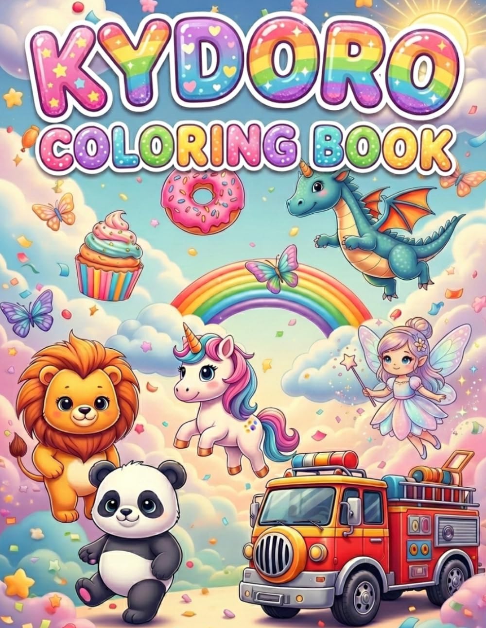 KYDORO Coloring Book for Kids Ages 4-11: 30+ Fun Kawaii Coloring Designs with Cute Animals, Vehicles, Yummy Foods, Fantasy Friends & Nature Adventures