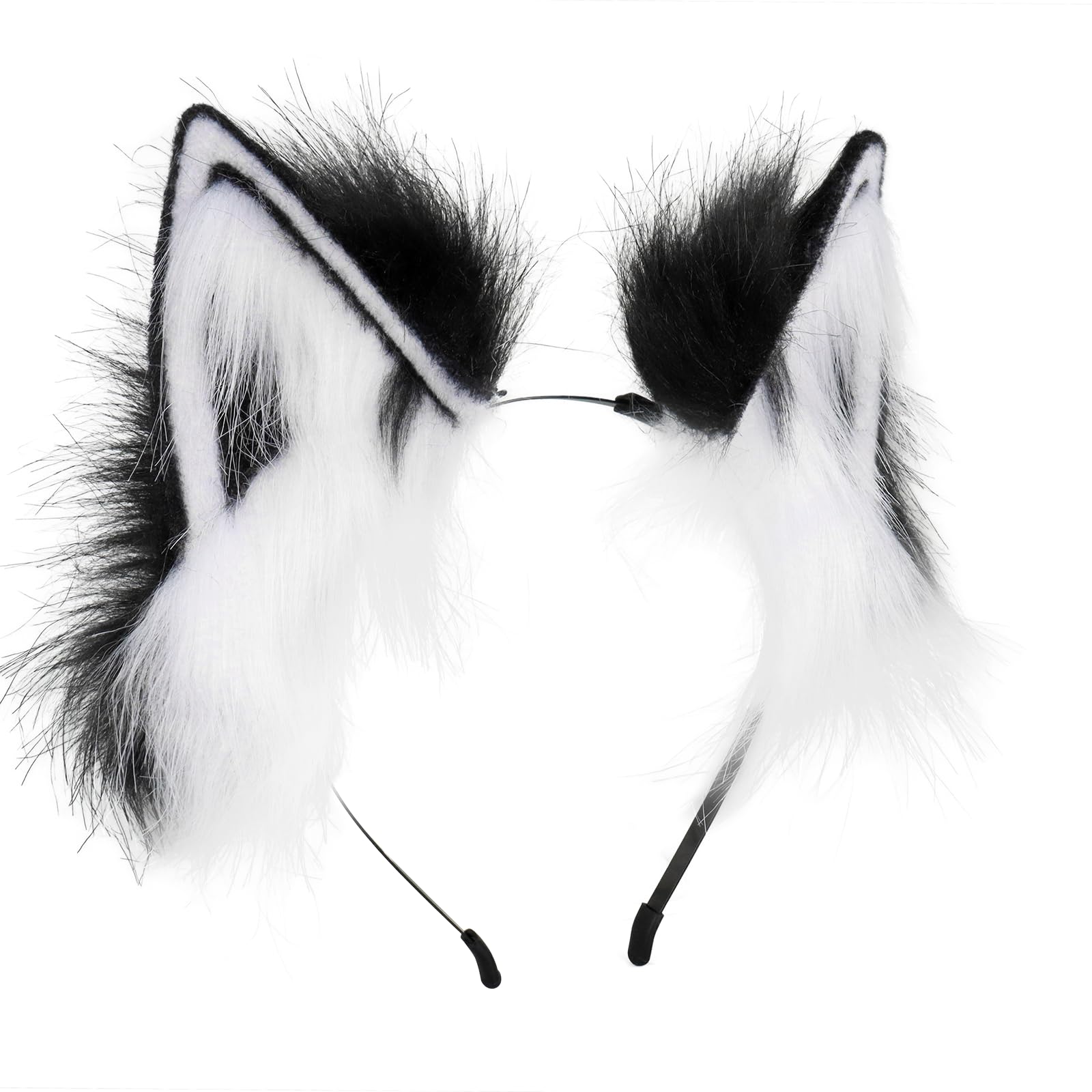 QinRuan Fox Cat Long Fur Ears Hair Headwear Wolf Animal Anime Halloween Cosplay Costume: Blackw-03