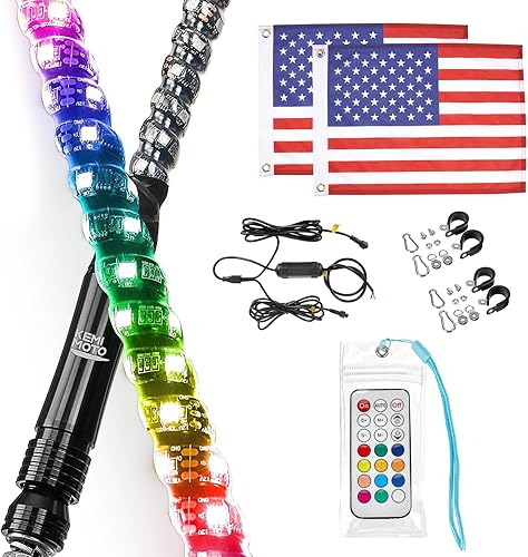 KEMIMOTO 2 luces LED en espiral de 4 pies para UTV, látigos LED para SXS ATV barco Offroad, control remoto RF luz LED látigo compatible con Polaris KEMIMOTO 2 luces LED en espiral de 4 pies para UTV, látigos LED para SXS ATV barco Offroad, control remoto RF luz LED látigo compatible con Polaris