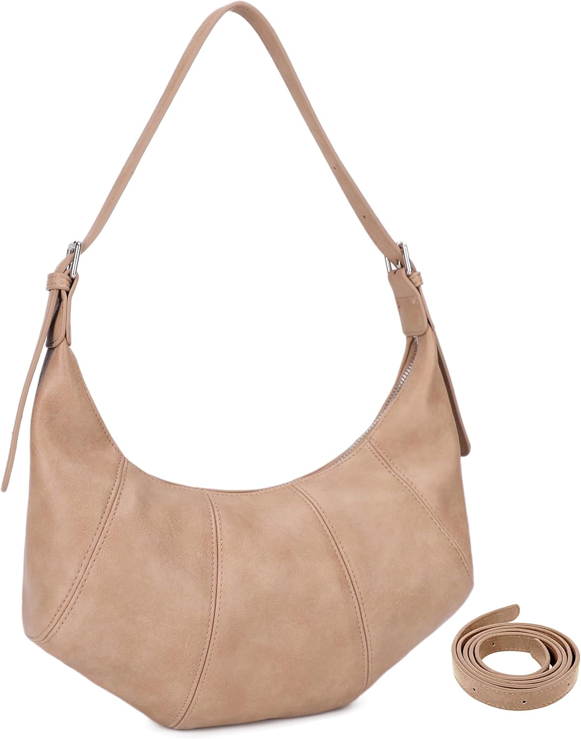 Small Slouchy Shoulder Bag for Women -Soft Vegan Leather Hobo Purse &Crossbody Handbag with 2 Adjustable Straps, Underarm Bag