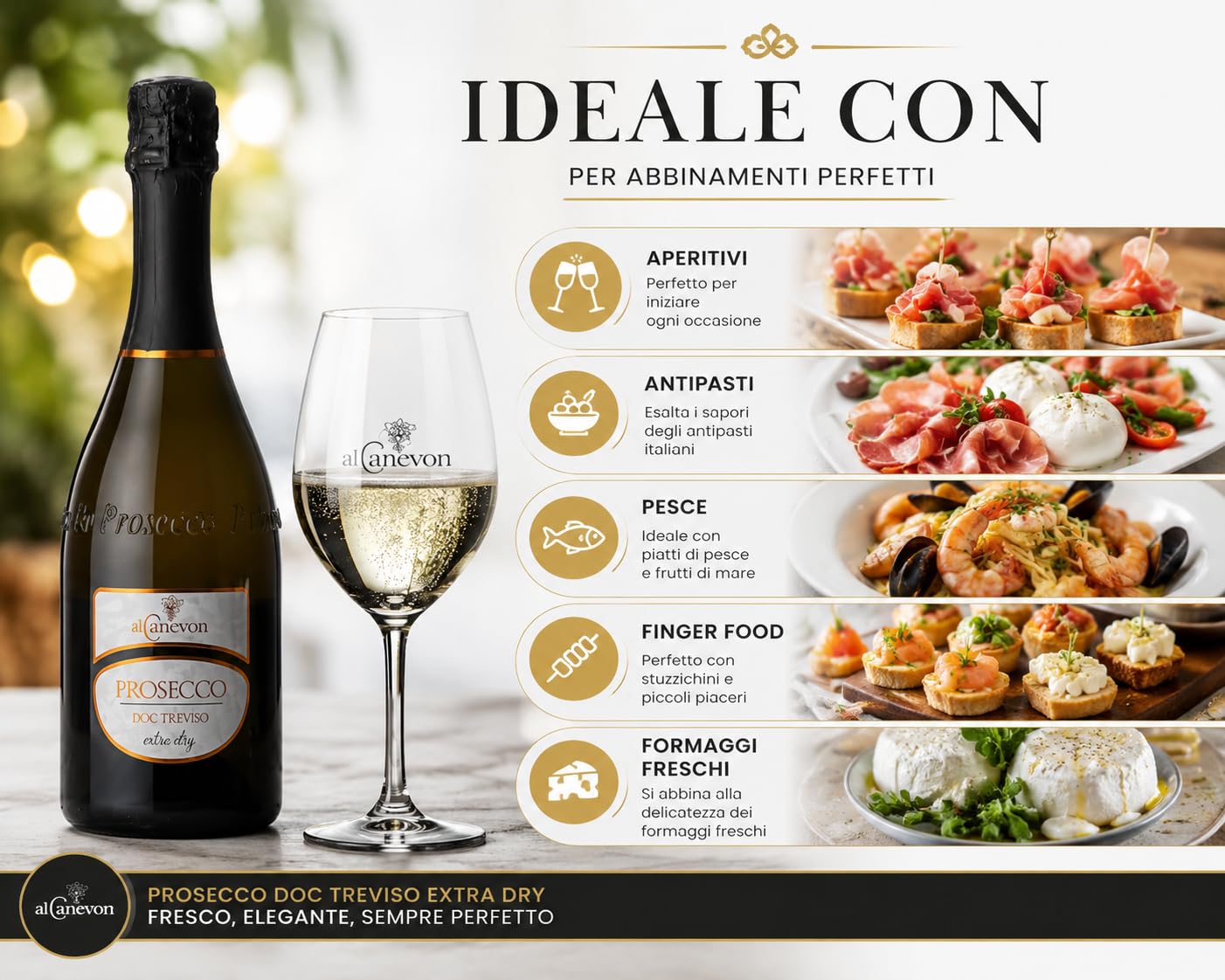 Prosecco DOC Treviso Extra Dry Al Canevon – Confezione 6 Bottiglie da 750 ml con 6 Calici Omaggio – Vino Spumante Italiano, Ideale per Aperitivo, Brindisi e Regalo