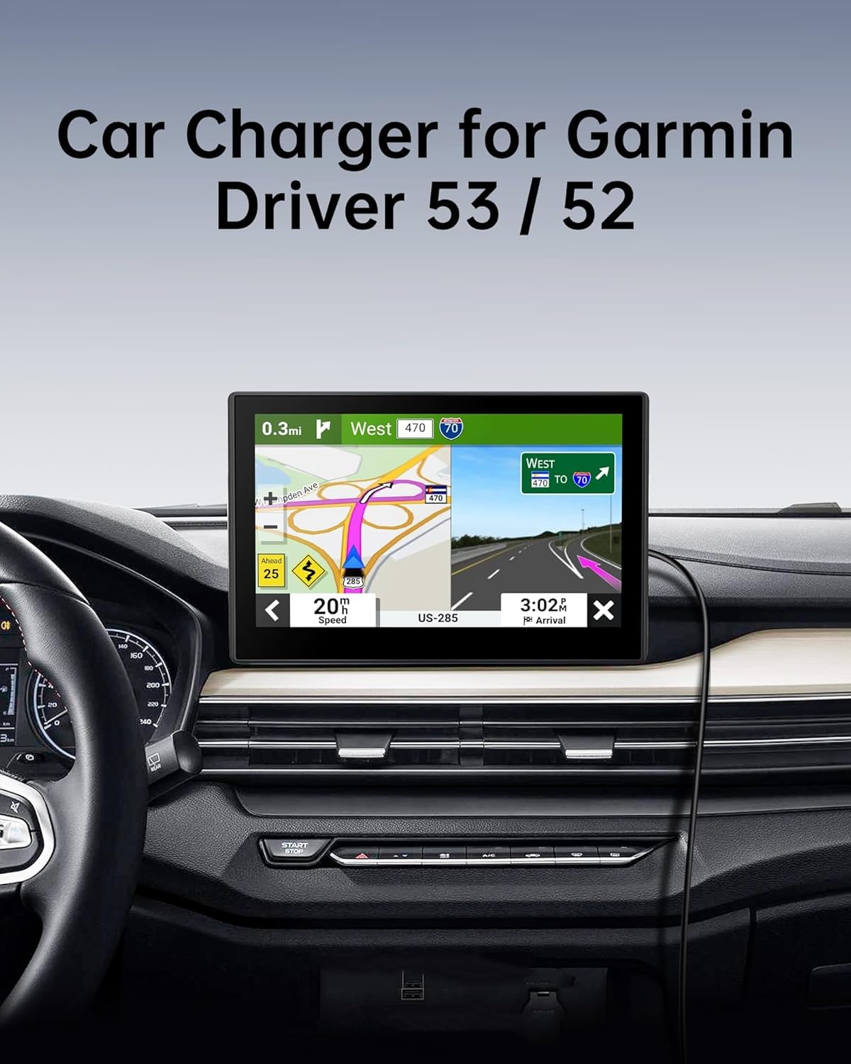 VASTHOME Cargador de coche mini USB de 11.5 pies (138 pulgadas) para Garmin GPS, Nuvi, Dezl, Drive y Dash Cam | Cable de alimentación de vehículo de 12-36 V PD20W QC18W - Sin función de tráfico, 2
