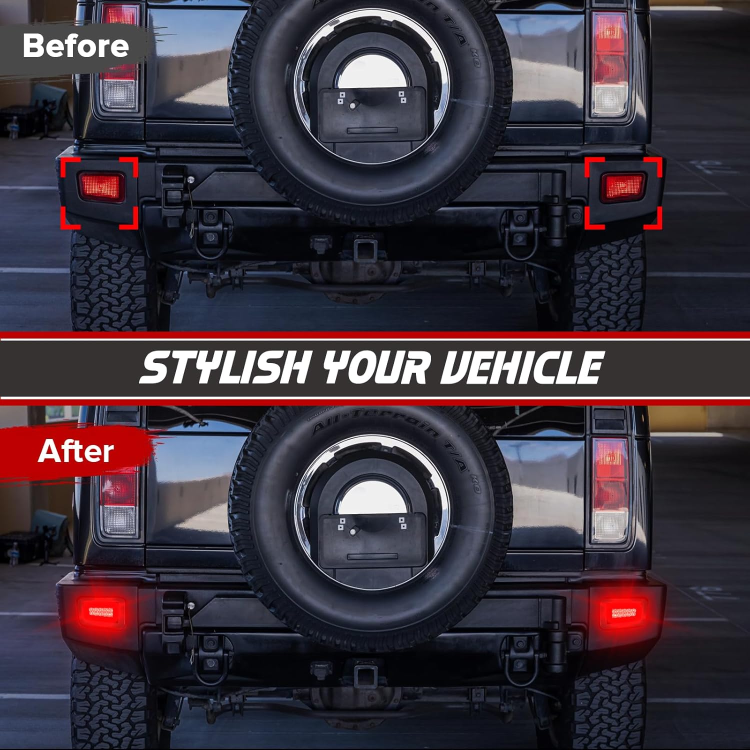 Rear LED Fog Lights Brake Lights Assembly for H2 2005-2009 Rear Bumper Reflector LED Braking Stop Light Smoked Lens Red Light Does not fit to 2003-2004 models