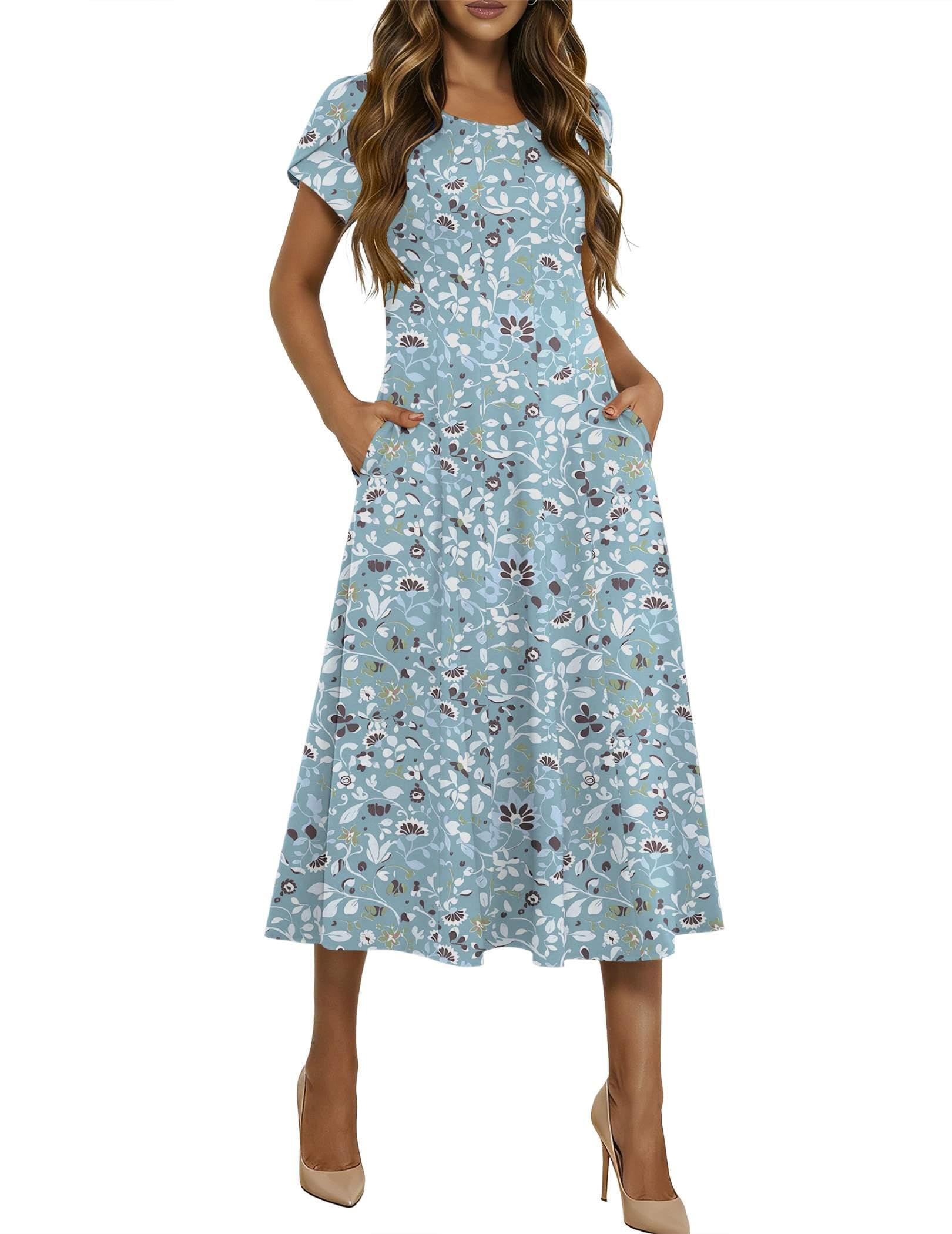 HOTOUCH Summer Dresses for Women 2026 Casual Midi Dress Petal Short Sleeve