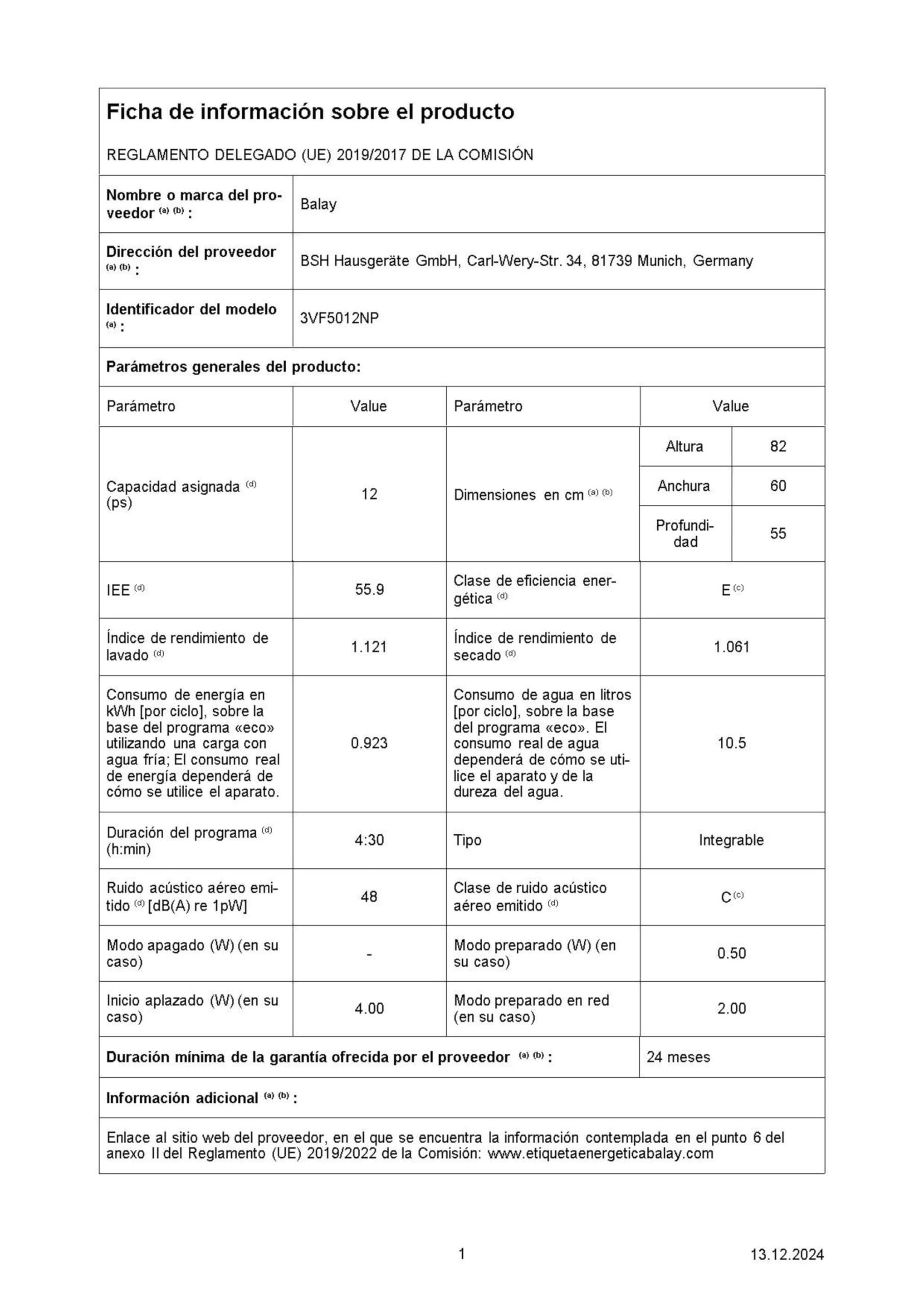 Balay Lavastoviglie Integrabile, 60 cm, Motore ExtraSilenzio, Programma Automatico, Grigio, 3VF5012NP