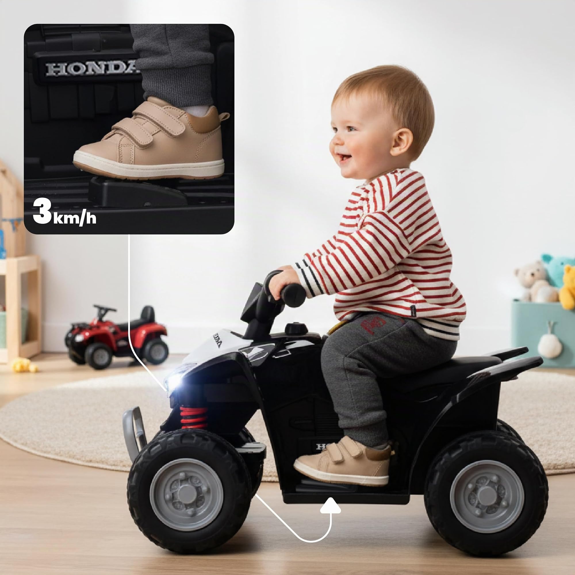 SUN BABY Quad Eléctrico Infantil 18 Meses 3 km/h - Negro | coche correpasillos, luz LED, juguete eléctrico