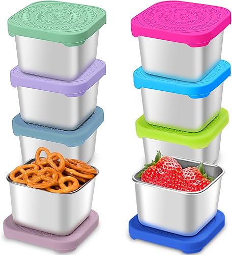 Miniatura 8 de Haldane Paquete de 4 recipientes de acero inoxidable para niños, a prueba de fugas, almacenamiento de alimentos para bebés, contenedores Bento