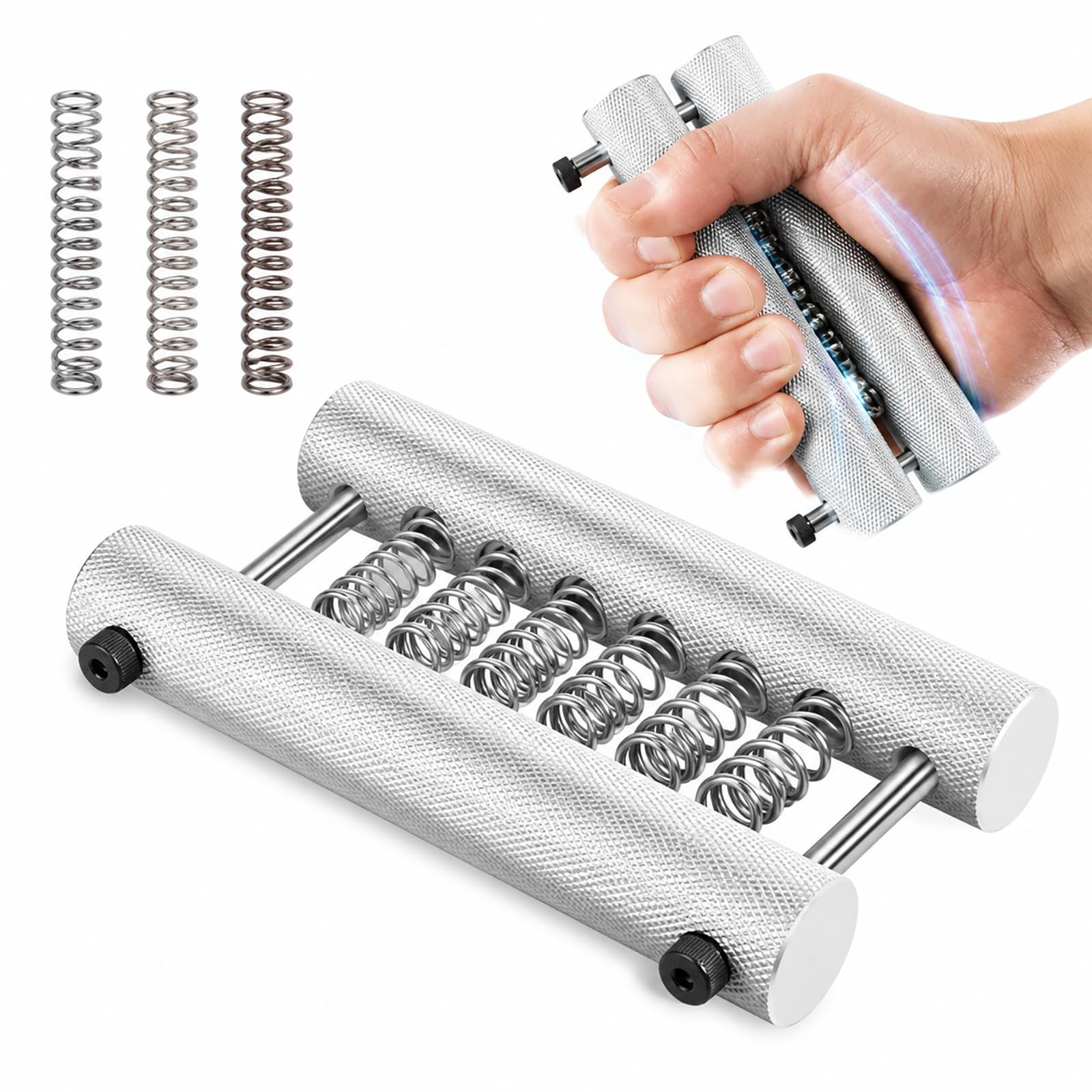 Agarre de mano de aluminio moleteado, ejercitador de agarre ajustable, ejercitador de mano, marco de aleación de aluminio 6061, resistencia libremente combinable, mango de patrón de rejilla