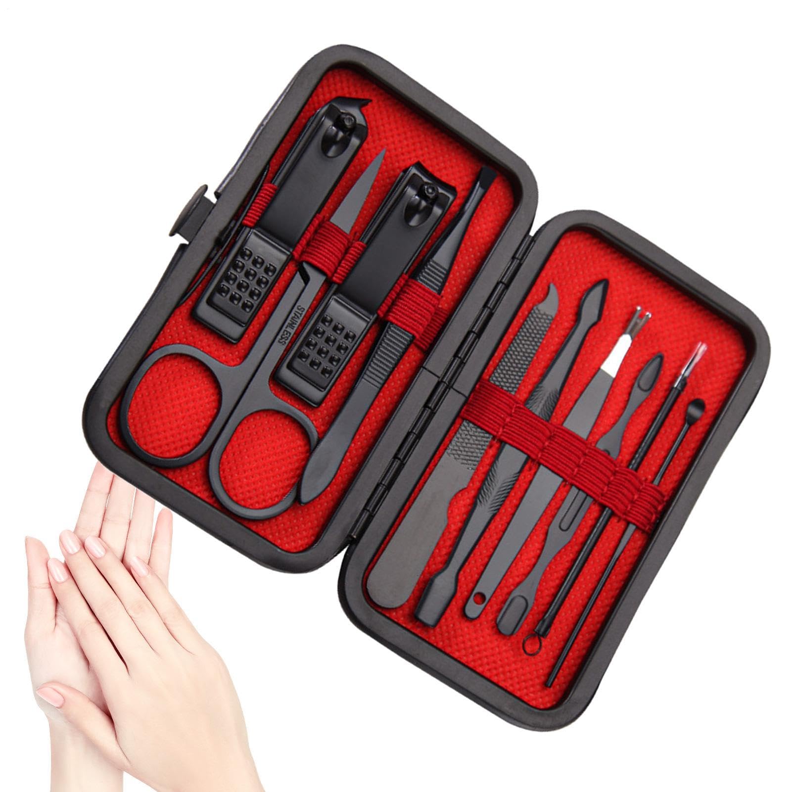 Kit manicure da uomo 10 Pezzi in Acciaio Inossidabile con da Viaggio | Kit Tagliaunghie Per Manicure Per Uomo E Donna Cura Di Mani E Piedi, Casa, Salone, Viaggio, Viaggio D'Affari, Dormi