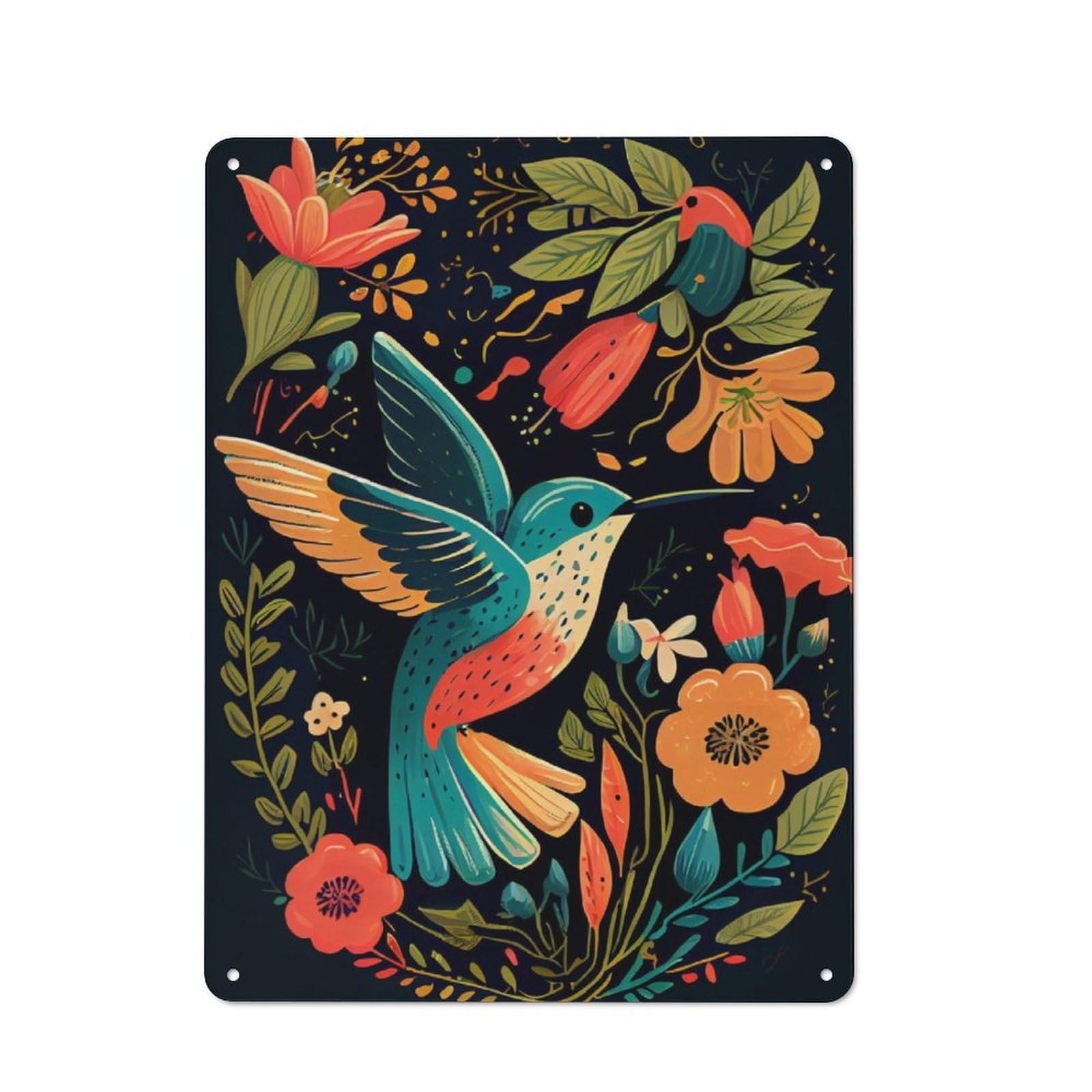 Junmoney Hummingbird Kid Bird For Café Or Restaurant, Vintage Tin Wall Plaque 40X30cm, New Home Wall Decor For Café Owners And Decorators