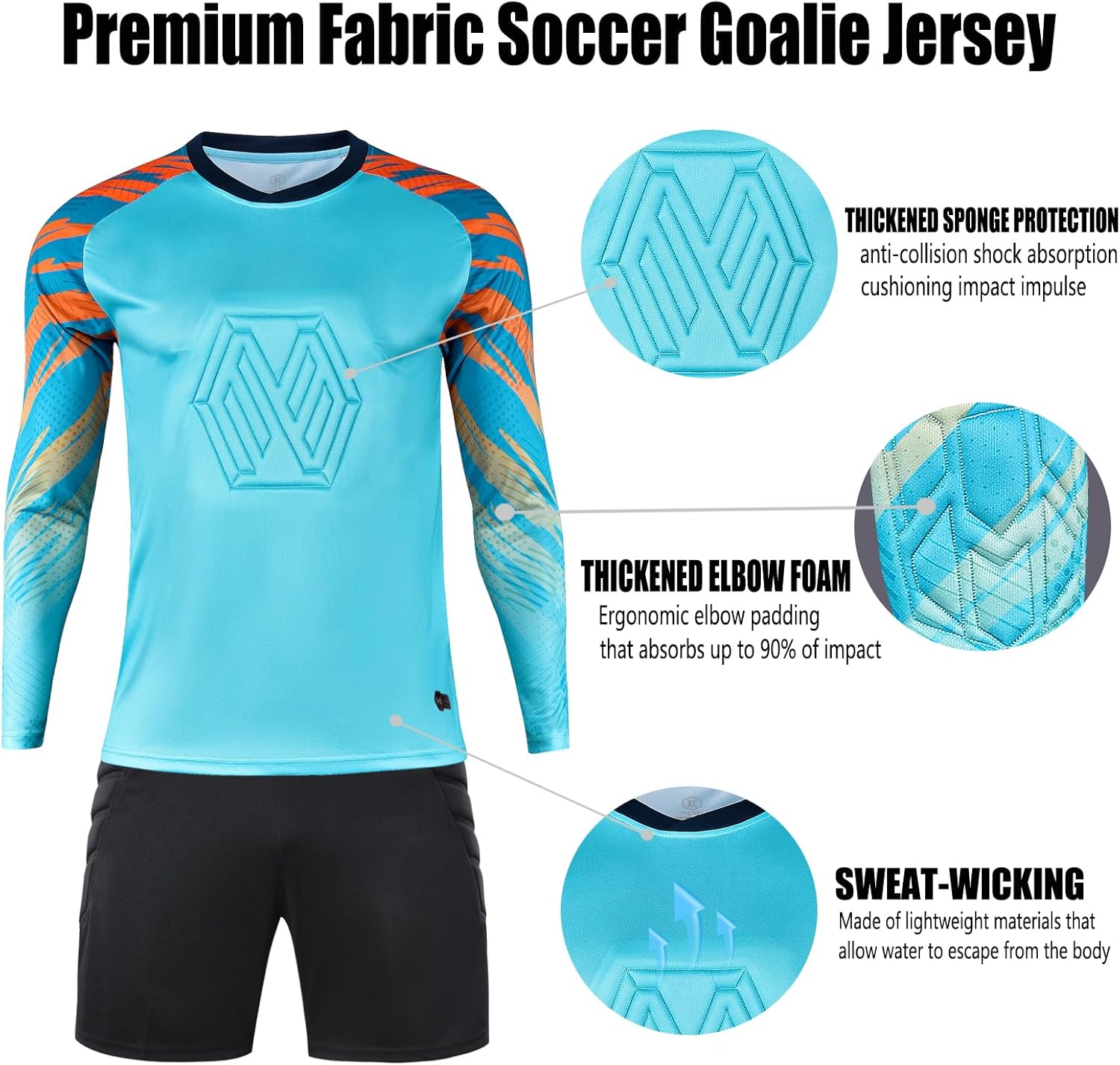 Soccer Goalie Jersey and Shorts Set for Boys,Long Sleeve Goalie Uniform Kit for Kids and Youth - Image 2