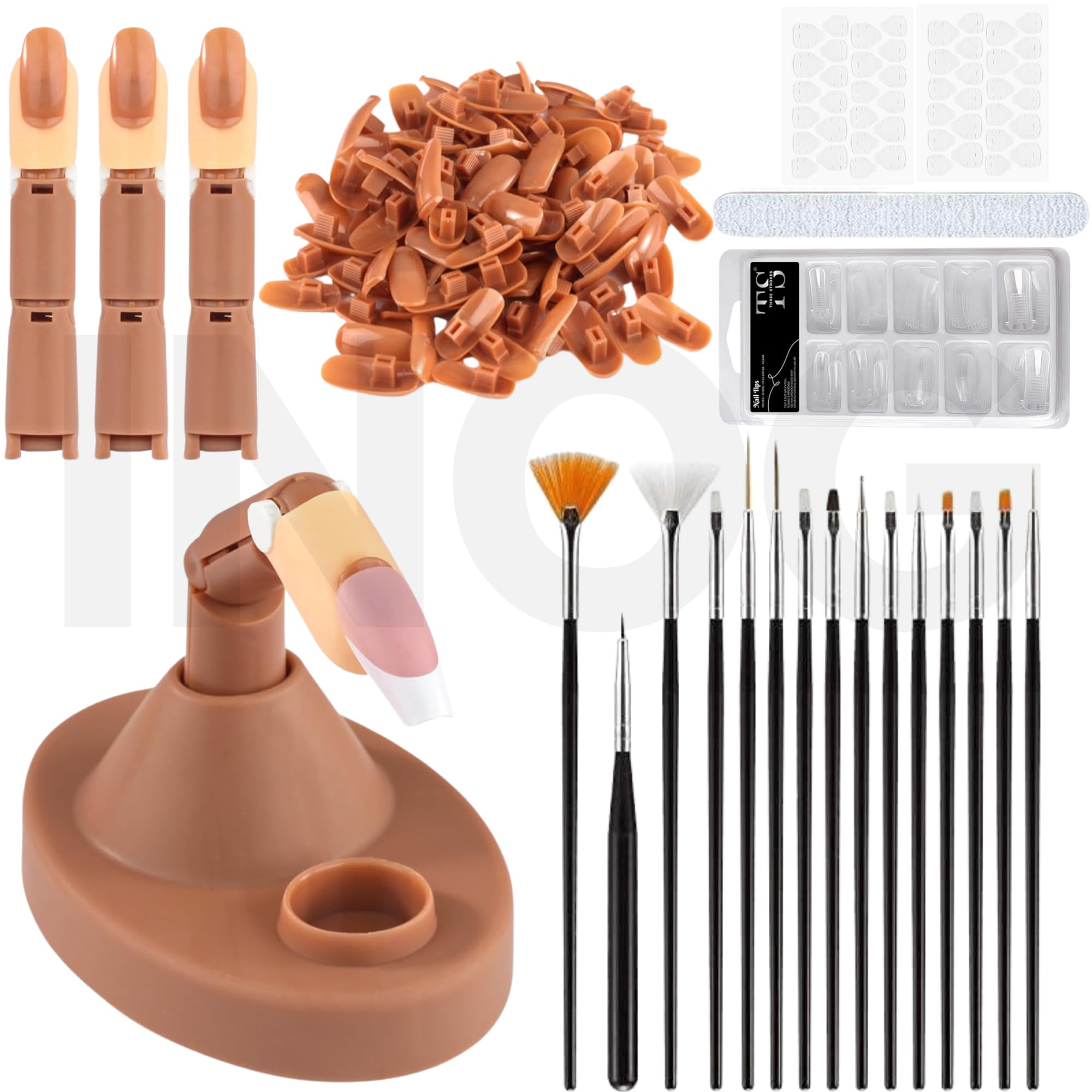 INOG Nail Practice Finger for Acrylic Nails Kit: Adjustable Nail Practice Hand Fake Mannequin Training Finger Replaceable Nail Tips Nail Art Brush Tools Kit Beginner Home DIY-image-15