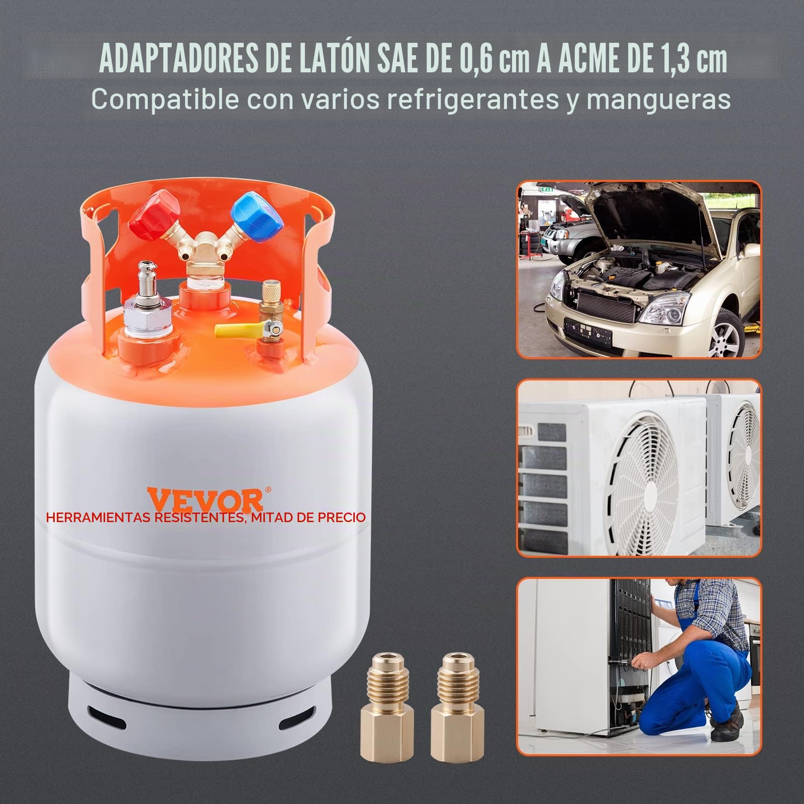 VEVOR Tanque de recuperación de refrigerante con interruptor flotante, tanque de recuperación de CA de 30 lb de capacidad con adaptador de ¼ a ½, tanque de recuperación HVAC reutilizable