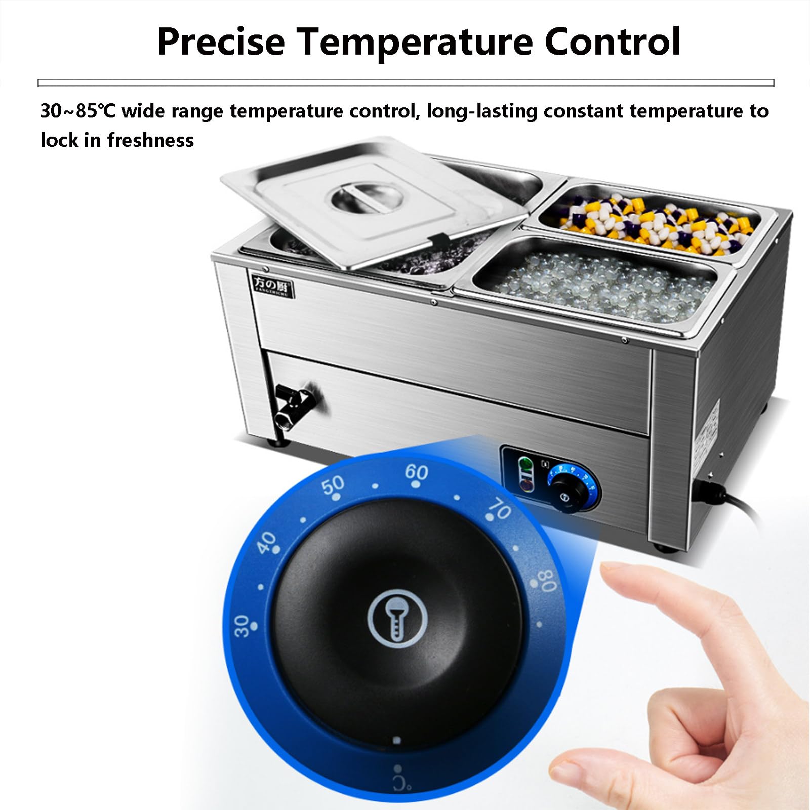Calentadores de alimentos comerciales, mesa de vapor de acero inoxidable de 800 W para derretir y calentar, calentadores de alimentos portátiles con 6 tapas para grandes reuniones y fiestas