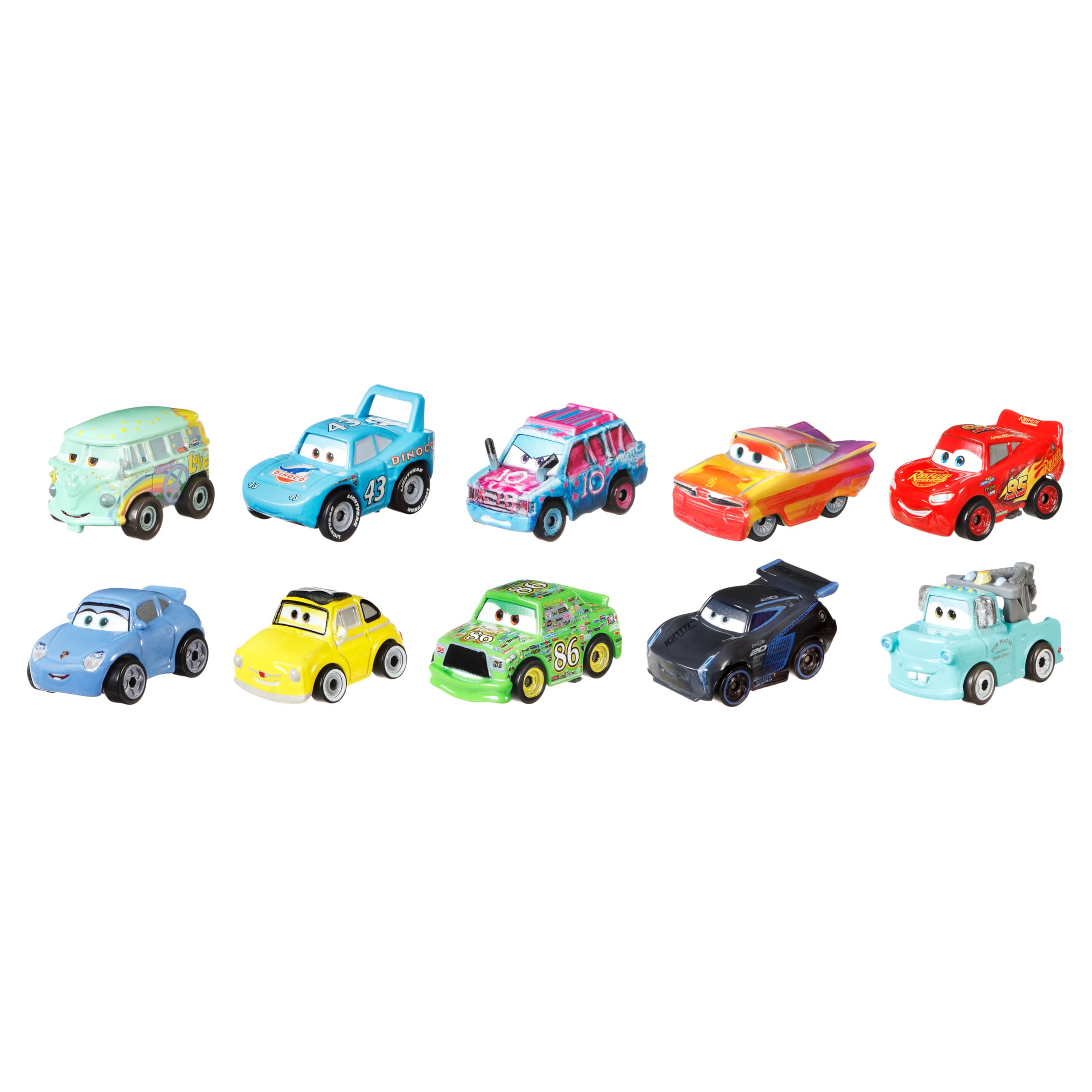 Mattel CARS - Mini Racers, set da 10 mini auto da collezionare, veicoli a spinta dei personaggi più famosi di Disney Pixar Cars, giocattolo per bambini, 3+ anni, GRW27