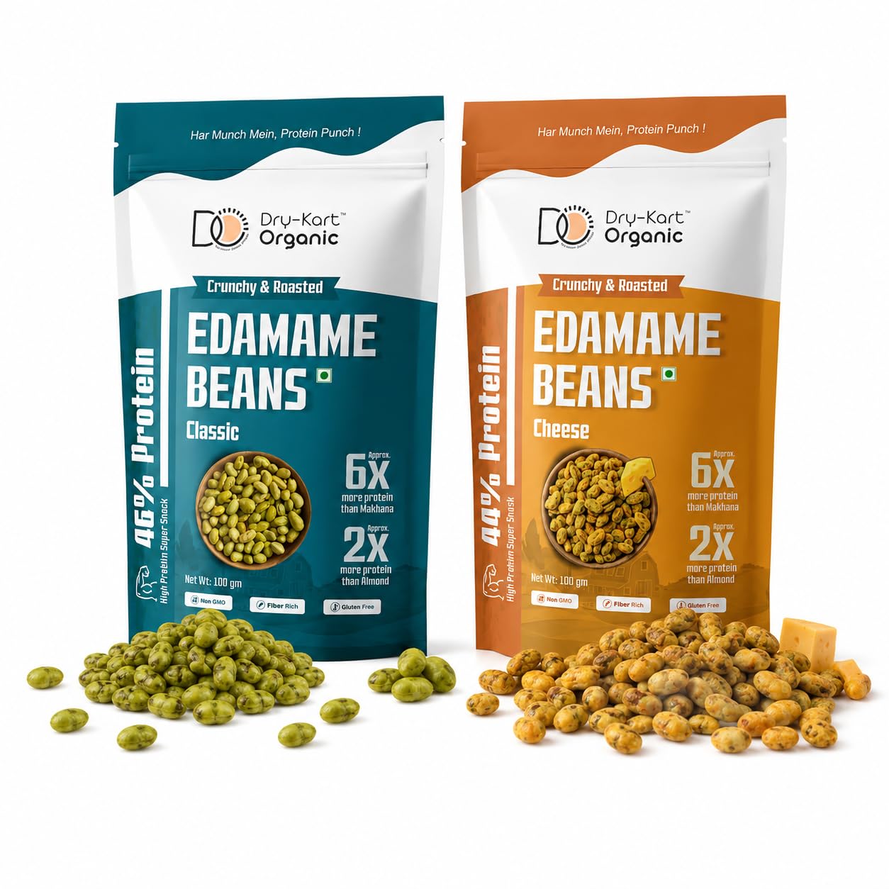 DRY-KART ORGANIC Roasted Edamame Beans Duo Pack 100g x 2 | Classic & Cheese Flavors | Crunchy Roasted Snack | High Protein & High Fibre | Non-Fried Edamame Snack-image-24