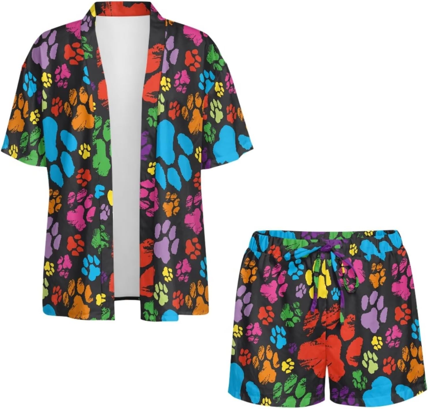 Women's 2 Piece Outfits Summer Shirt Set Kimono Style Shirts and Shorts Beach Sets