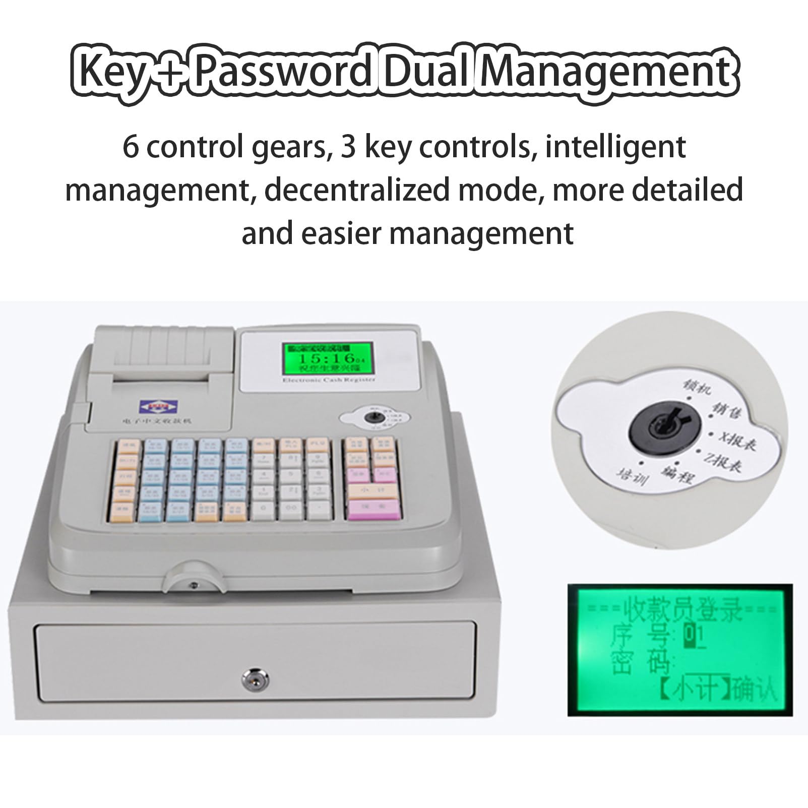 Elektronische Registrierkasse mit 48 Tasten, Pos-System-Registrierkasse mit 5 Münzfächern und 3 Geldscheinfächern, 8 Digitale LED-Display-Registrierkasse