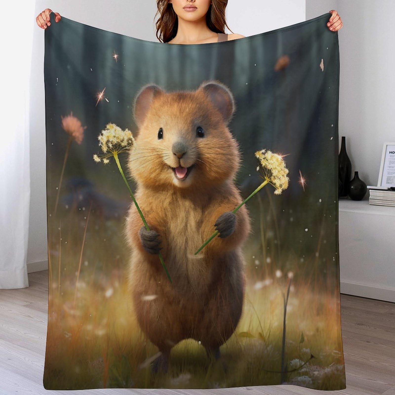 Couverture légère hamster en polaire de flannel 130x180cm pour lit et canapé