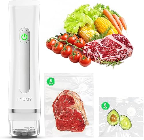HYDMY Vacuum Sealer for Food with Visible Water Tank | Portable Compact Vacuum Sealer Machine | with 10 Reusable Bags | Preservation Time Prolonged by 6 Times