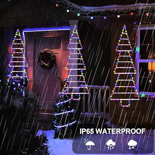 Miniatura 10 de Luces de decoración de Navidad para exteriores, luces LED de Navidad de 4.6 pies, 175 luces LED de escalera, luces colgantes de pared de Navidad con