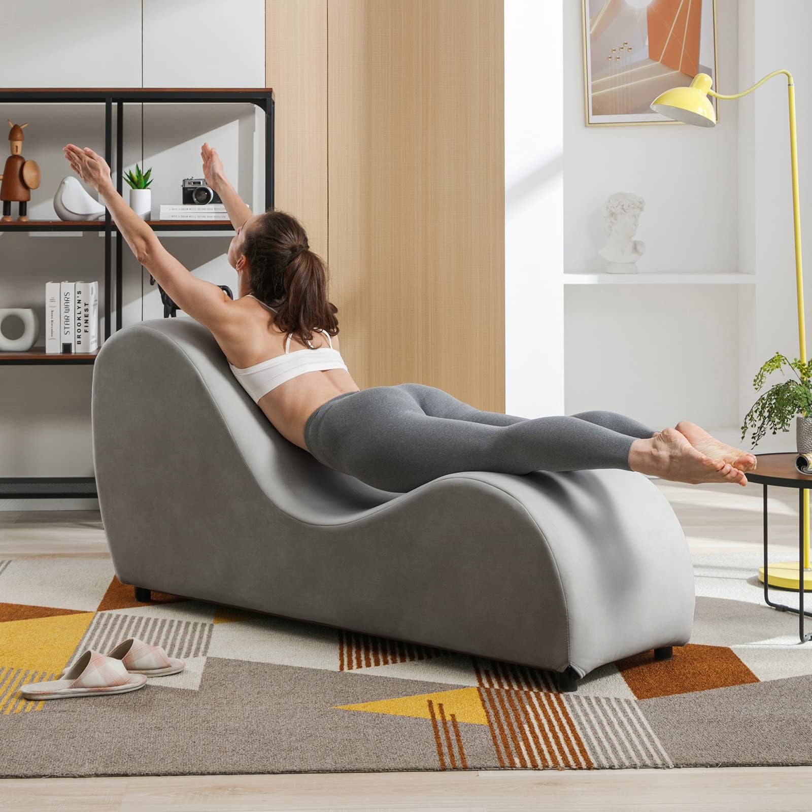 Amazon.com: ijuicy S Curved Yoga Chair for Adults, Velvet Chaise Lounge ...